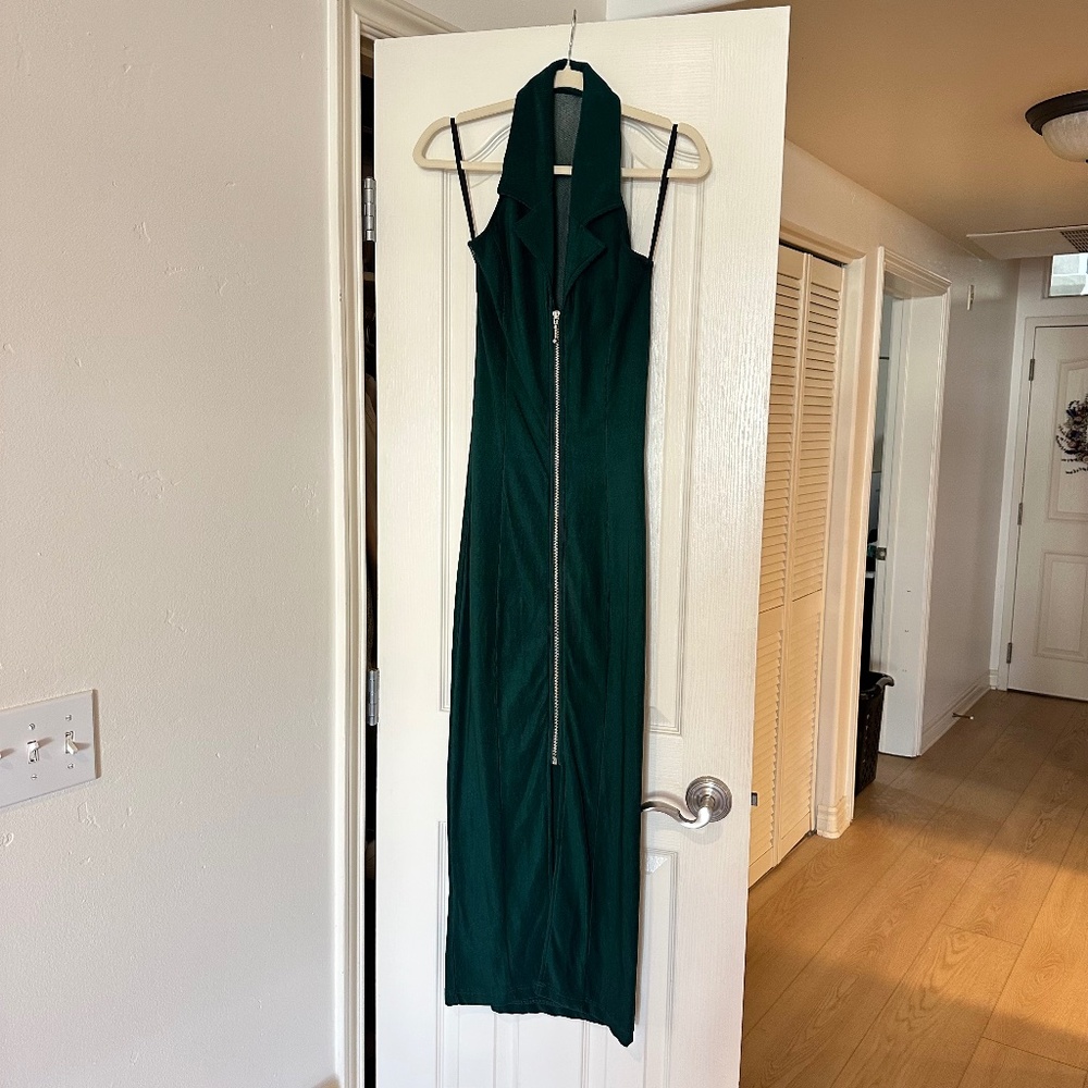 Vintage - Hunter/Forest Green - Mesh Back Bodycon MIDI Dress - XS/S